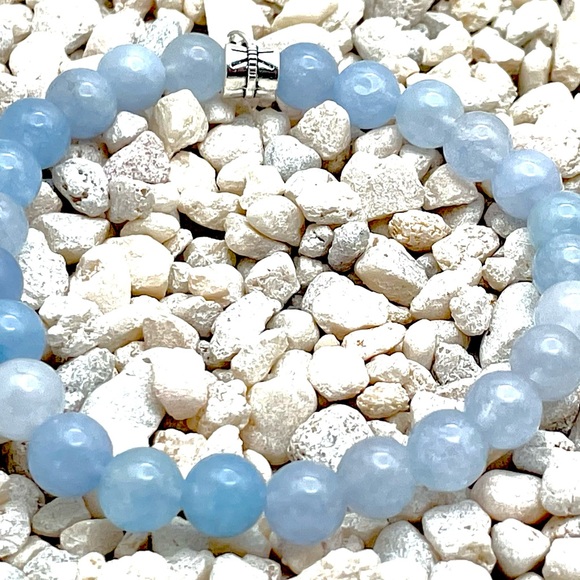 3 bracelets 2 aqua marine and 1 white quartz with Swarovski crystal pave - Picture 3 of 5